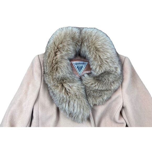 Vintage Marvin Richards cream/tan lambs wool and fox fur trim peacoat - Picture 2 of 8
